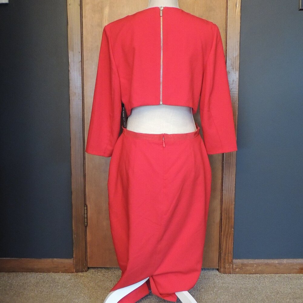 Gabrielle Union Red Cutout Back Midi Dress w/ 3/4 Sleeves – Size 10 NWT